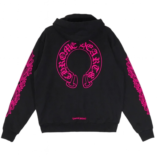 Chrome Hearts Horseshoe Logo ZIp Up Hoodie Black/Pink