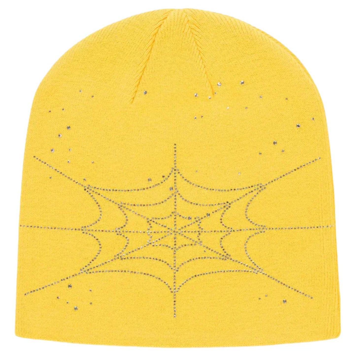 SP5DER Yellow Rhinestone Web Beanie