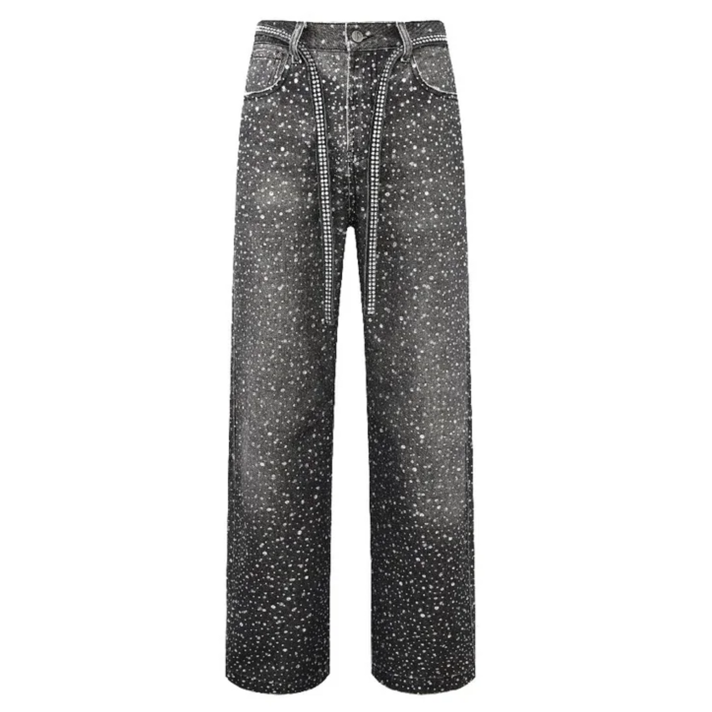 Birth of Royal Child 3D Printing Washed 20k Swarovski Diamond Boro Denim Black