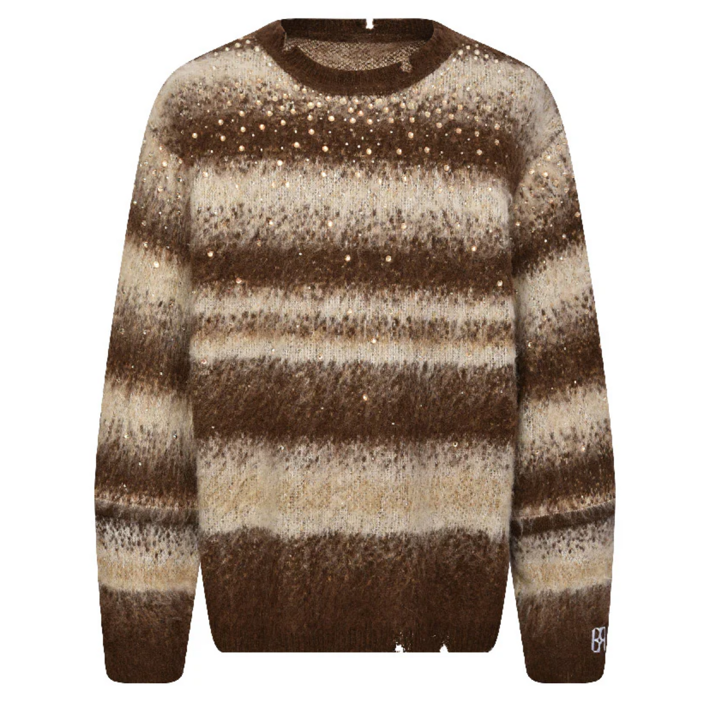 Birth of Royal Child Rhinestone Encrusted Mohair Blend Sweater Brown