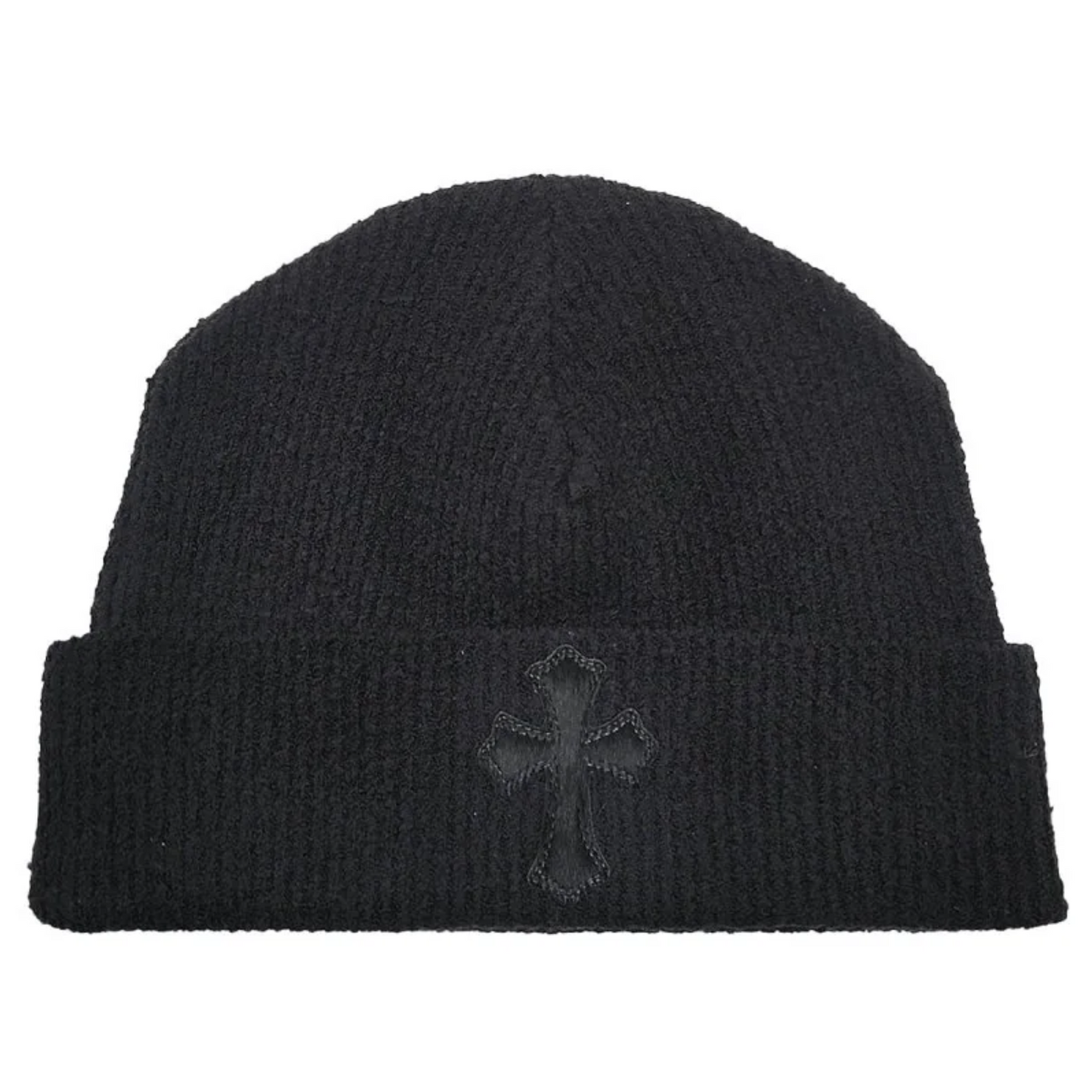 Chrome Hearts Black Pony Hair Cross Patch Beanie