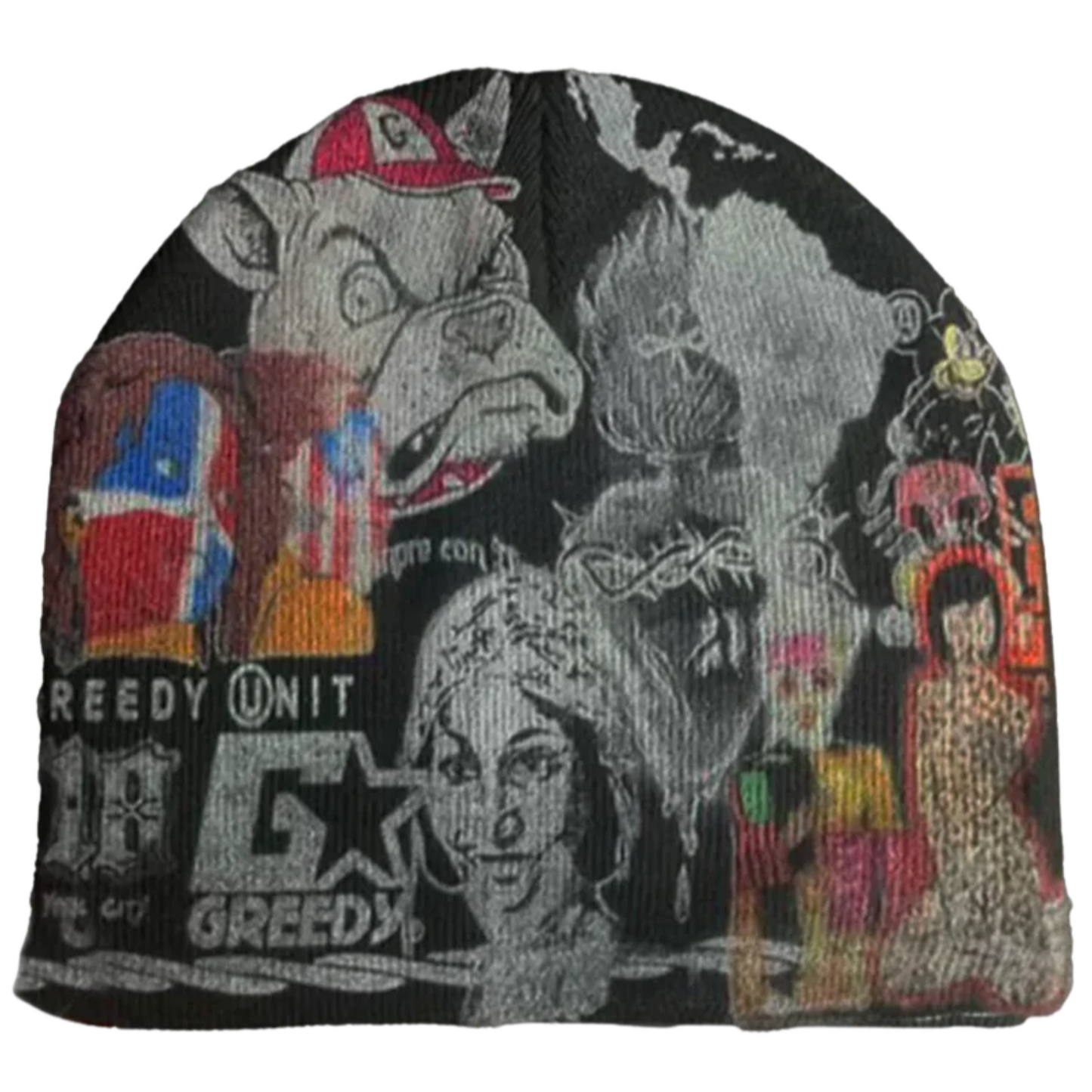 Greedy Unit All Over Print Beanie Black