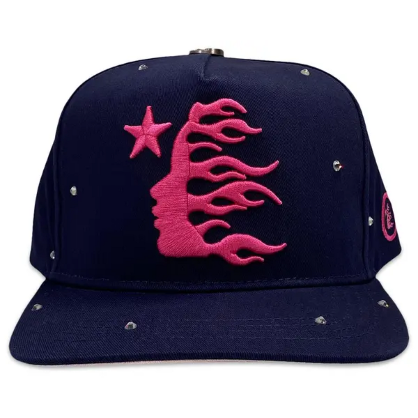 Hellstar OG Logo Snapback Hat With Rhinestones Navy