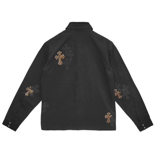Chrome Hearts Black & Leopard Cross Patch Work Dog Jacket