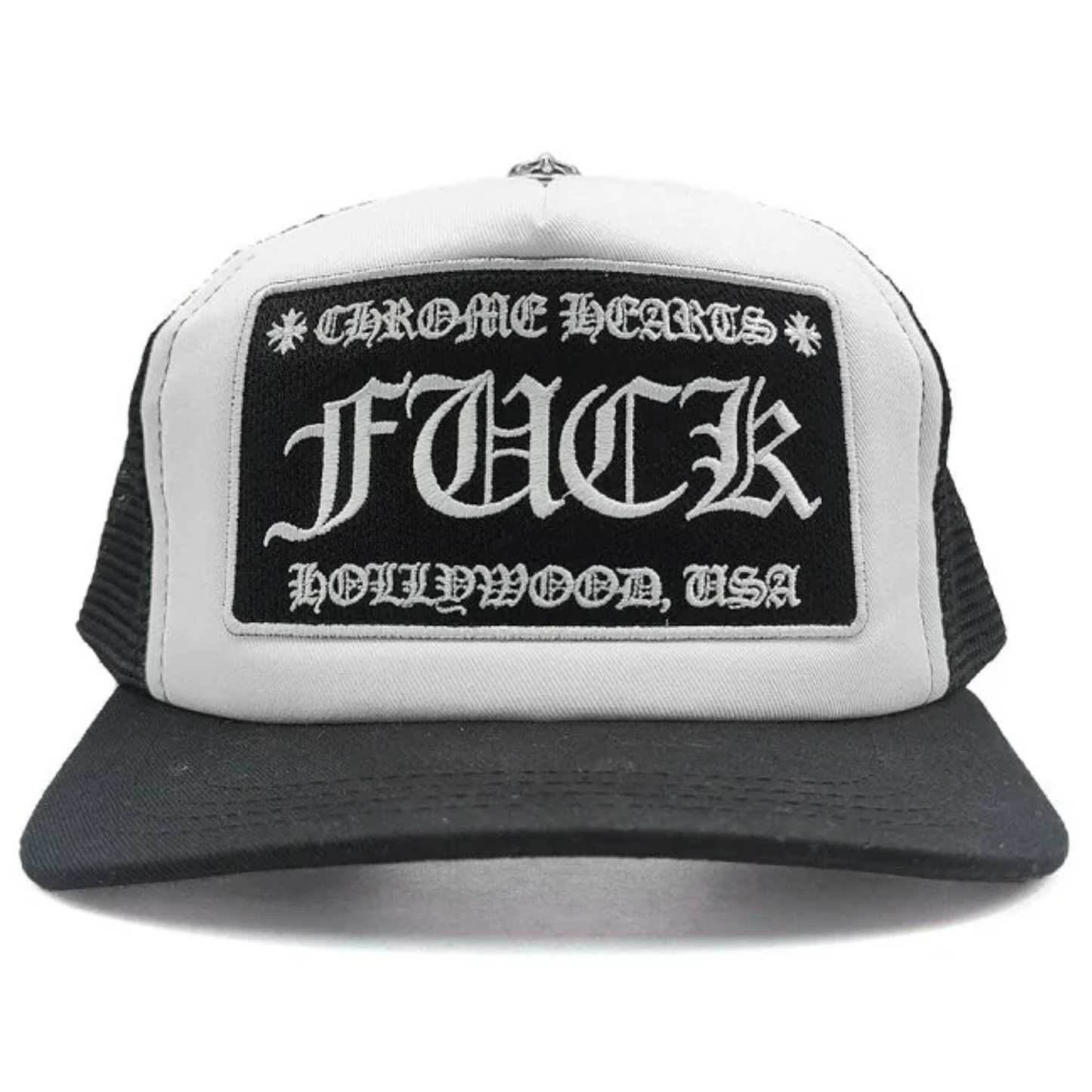Chrome Hearts FUCK Hollywood Trucker Hat Black/White