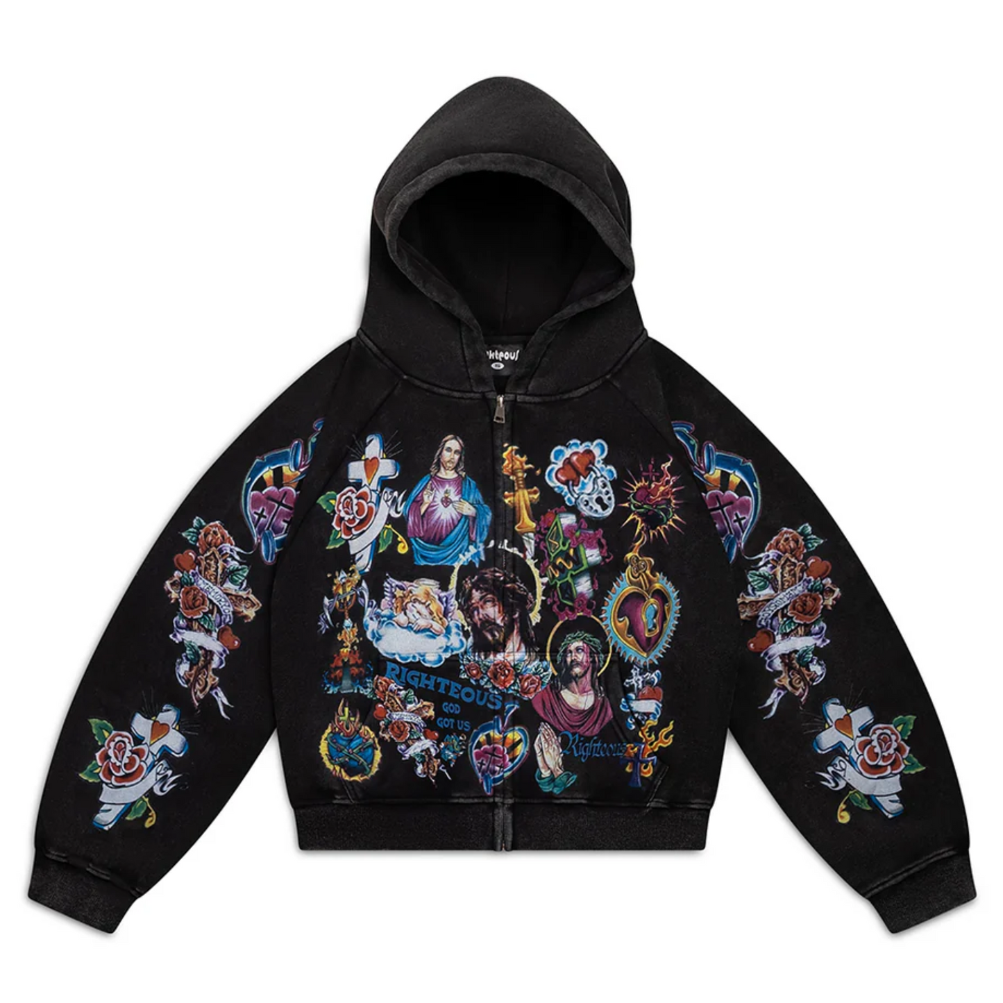 We Are Righteous Risen King Cropped Zip Black