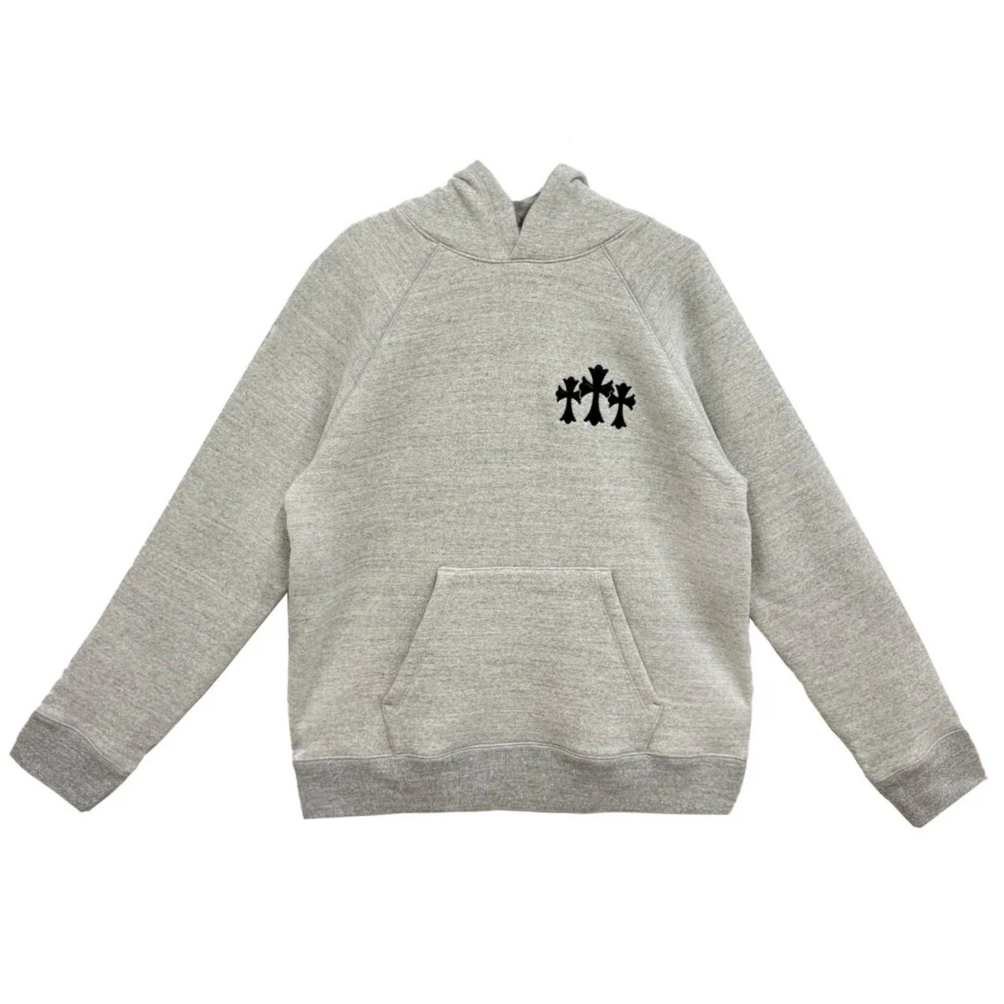 Chrome Hearts CH Logo Cross Leather Patch Pullover Hoodie Grey