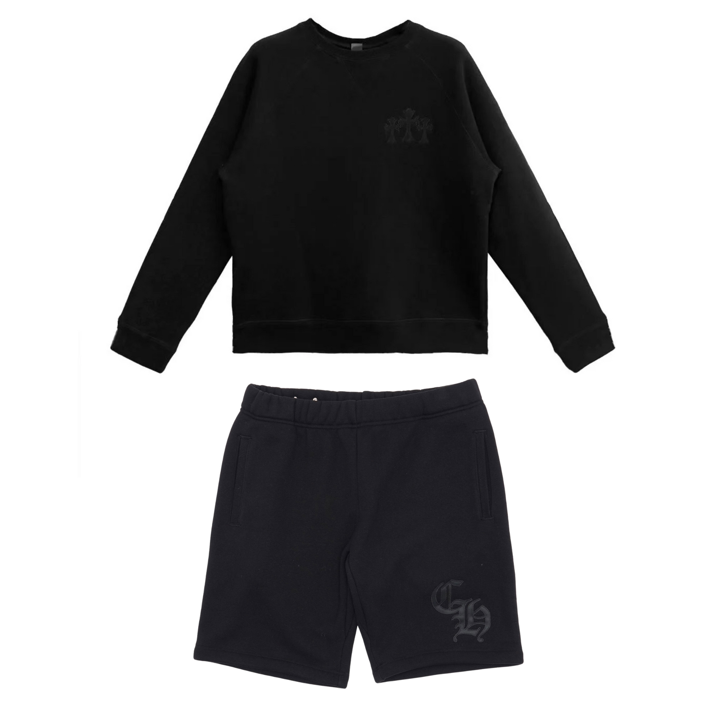 Chrome Hearts CH Logo Cross Leather Patch Black Sweatsuit