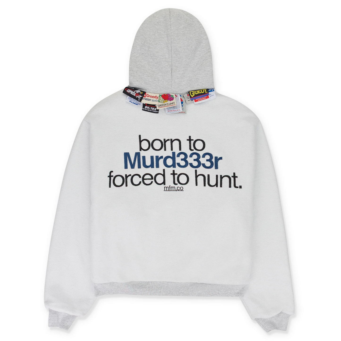Murd333r FM x Greedy Unit Double Layer Hoodie Grey