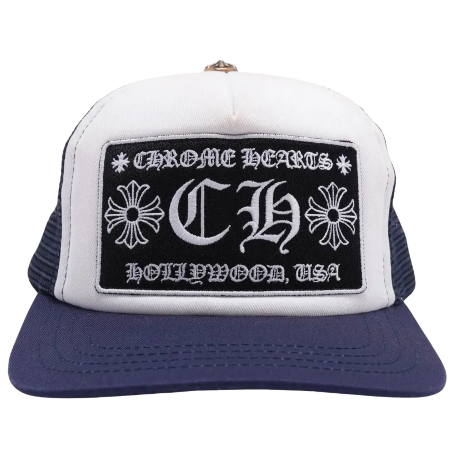 Chrome Hearts CH Hollywood Trucker Hat Navy/White