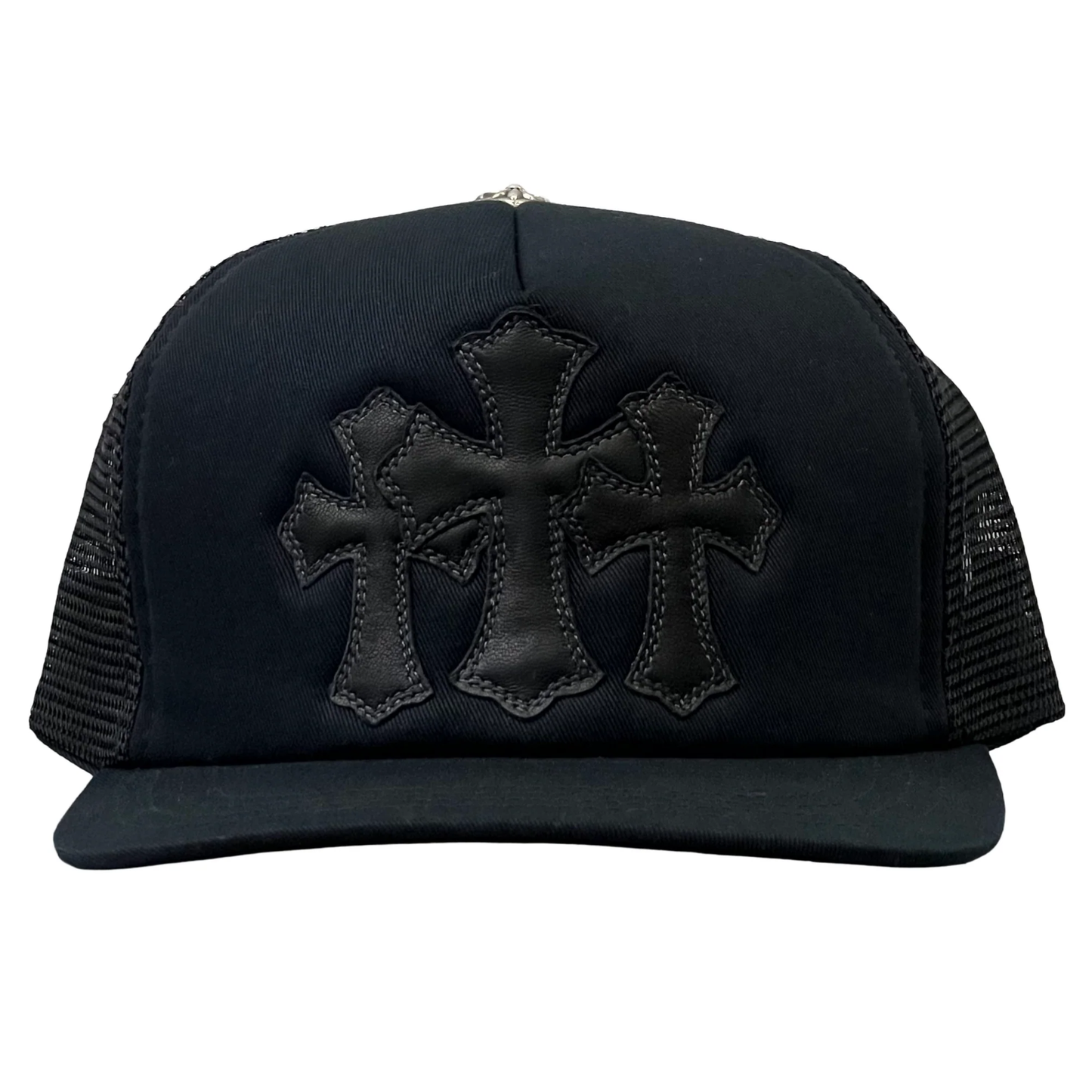 Chrome Hearts Triple Cross Trucker Hat Leather Black/Black