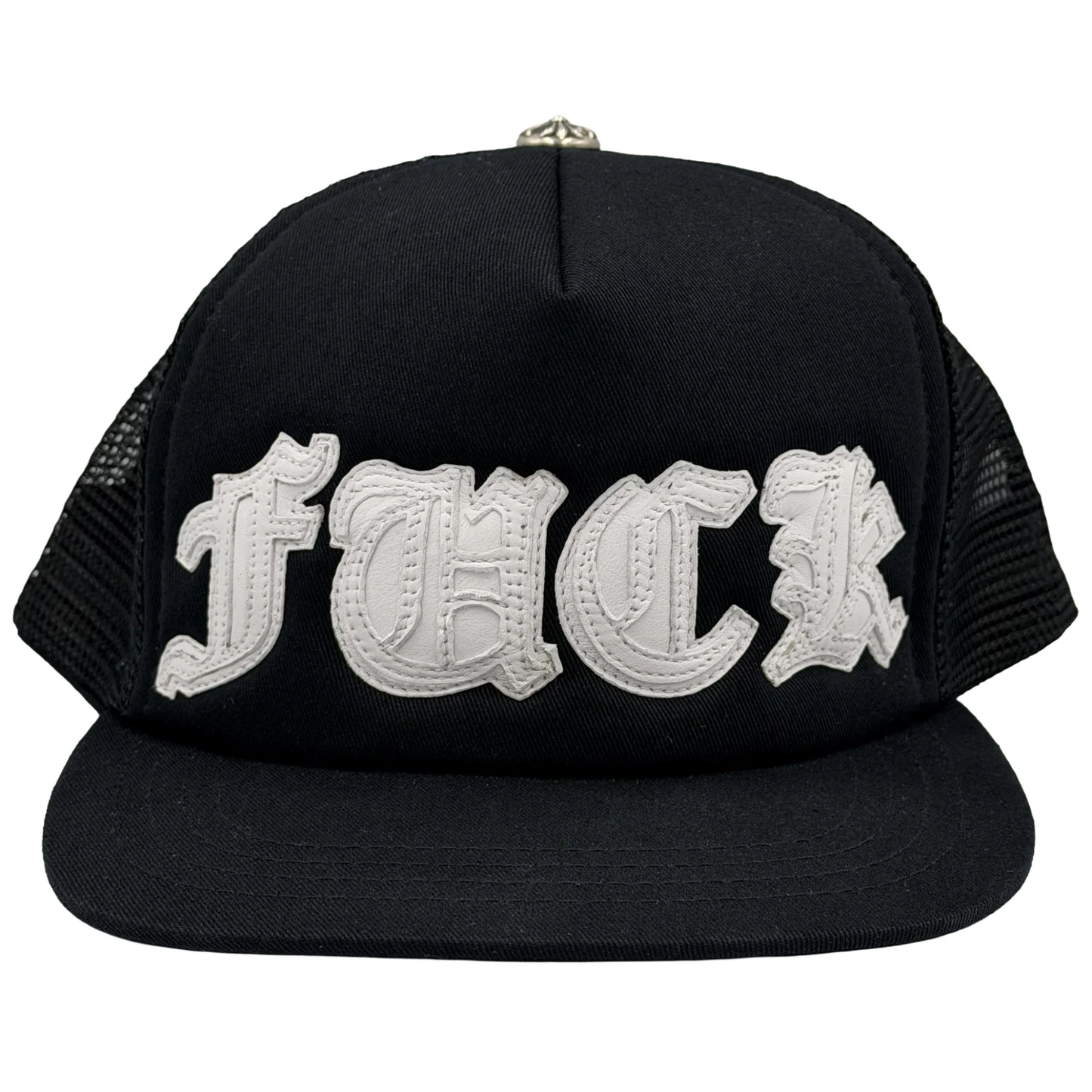Chrome Hearts Leather F**K Patch Trucker Hat Black/White