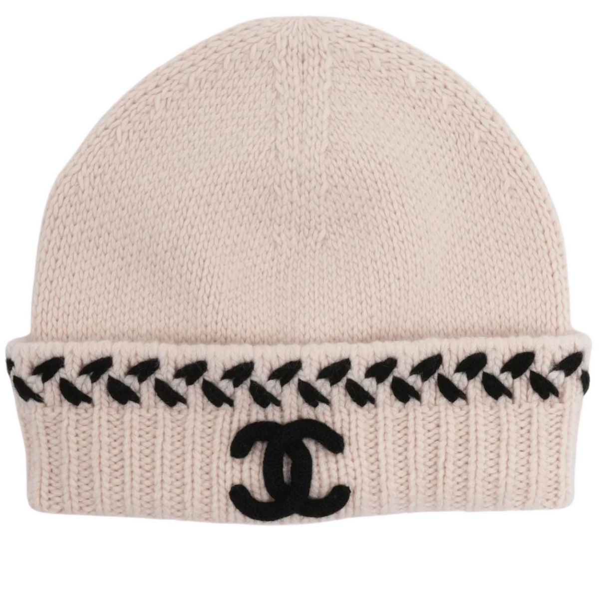 Chanel Black/White Chanel CC Logo Laciness Beanie