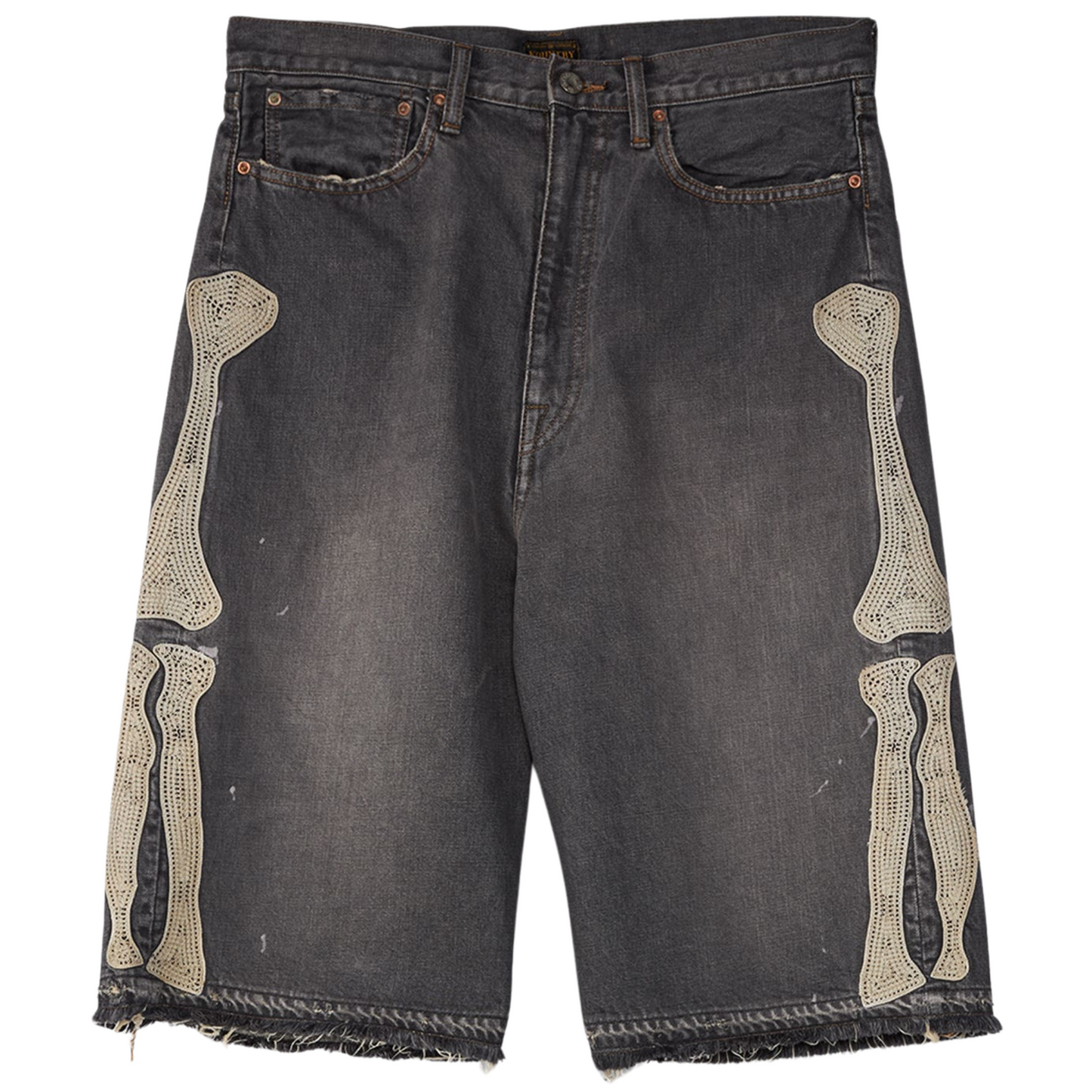 Kapital Bone Denim Shorts Black