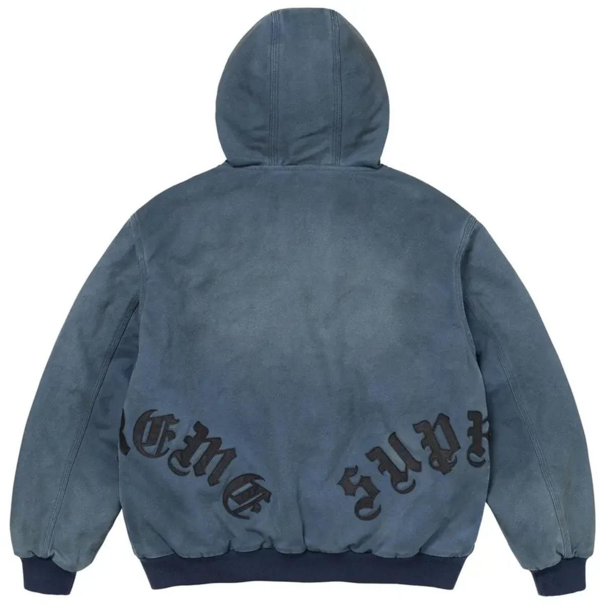 Supreme Leather Appliqué Hooded Work Jacket Navy