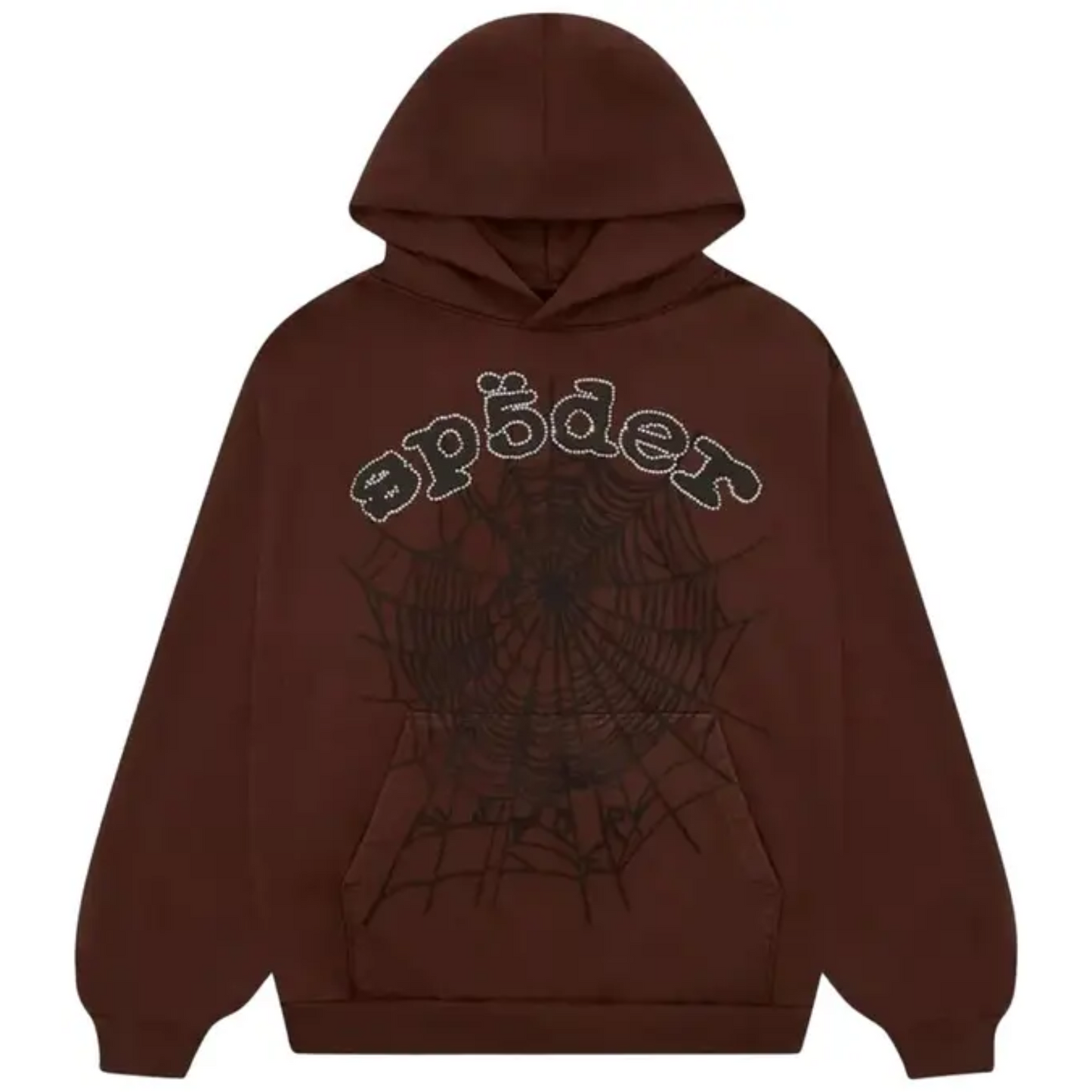 Sp5der x Travis Scott ComplexCon Exclusive Rhinestone Web Hoodie Brown