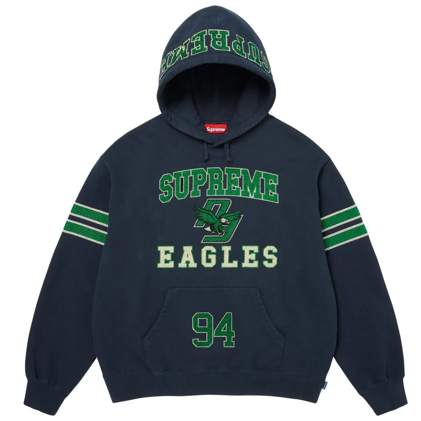 Supreme Rhinestone Eagle Hooded Sweatshirt Navy