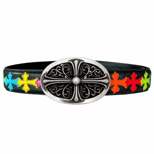 Chrome Hearts Black Multicolor Cross Patch XXL Oval Belt