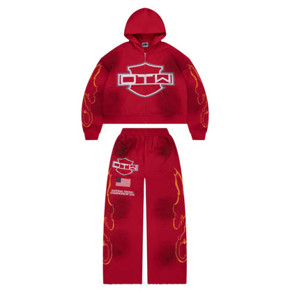 Out The Way Studios Red Biker Sweatsuit