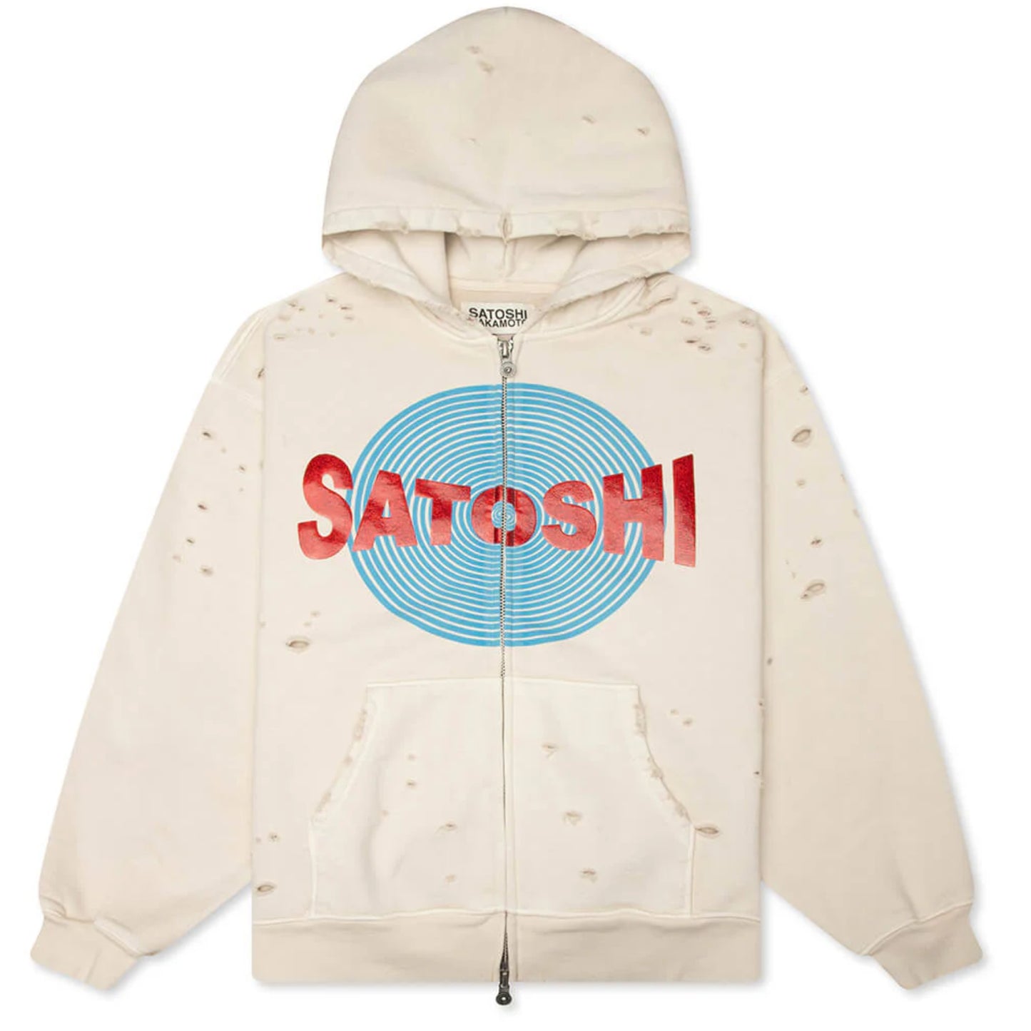 Satoshi Nakamoto Motoslug Logo Distressed Zip Up Hoodie