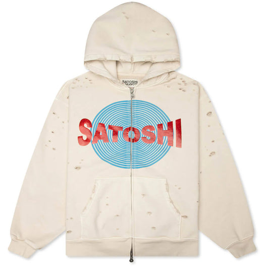 Satoshi Nakamoto Motoslug Logo Distressed Zip Up Hoodie