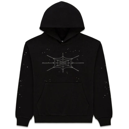 Sp5der Rhinestone Silk Sweatsuit Black