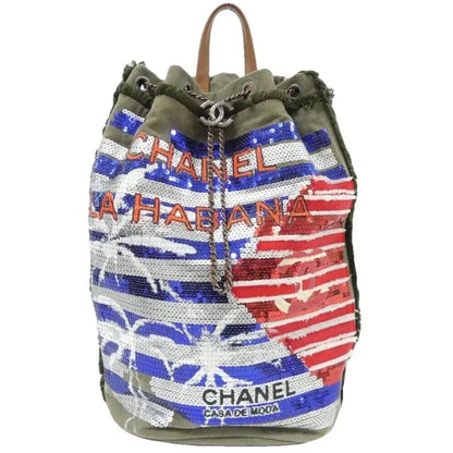 Chanel Canvas Sequins Cubano Trip Backpack Khaki
