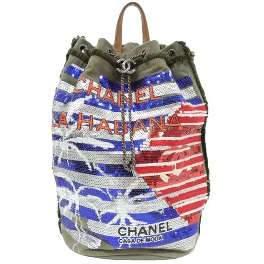 Chanel Canvas Sequins Cubano Trip Backpack Khaki