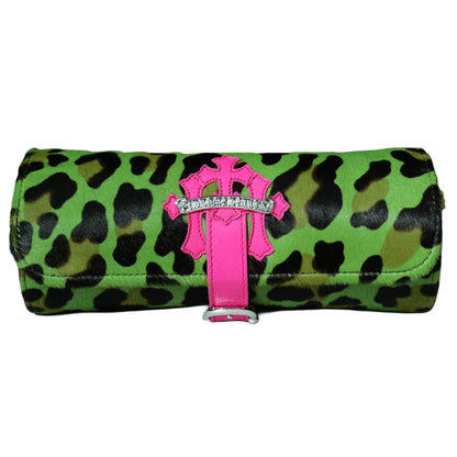 Chrome Hearts Cemetery Cross Patch Leopard Pony Hair Watch Case Pink/Green