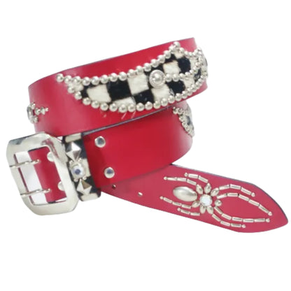 Mannahatta Spider Wing Checker Inlay Studded Belt