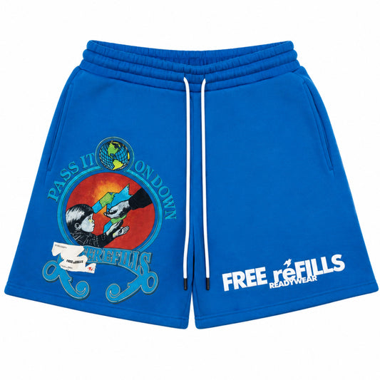 Free Refills Blue Charity Shorts