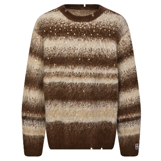 Birth of Royal Child Rhinestone Encrusted Mohair Blend Sweater Brown