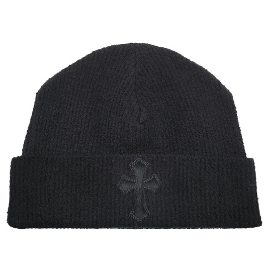 Chrome Hearts Black Pony Hair Cross Patch Beanie