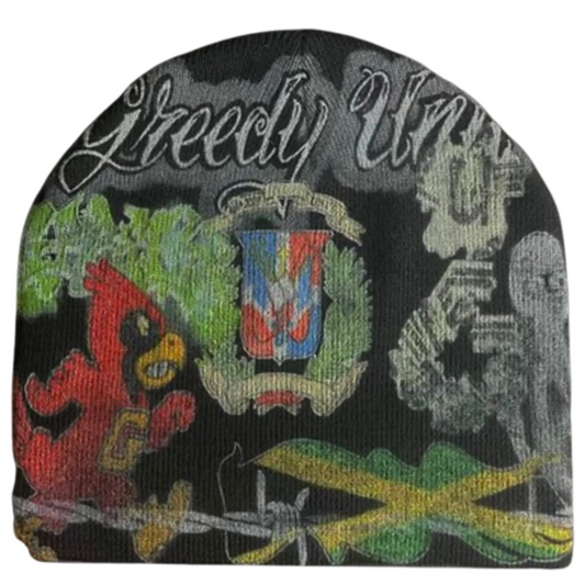 Greedy Unit All Over Print Beanie Black