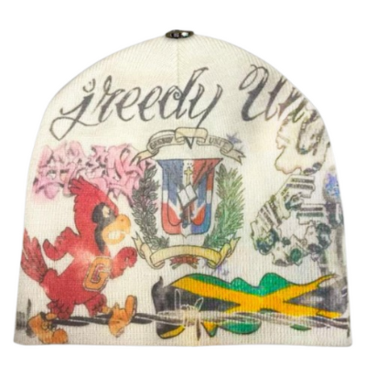 Greedy Unit All Over Print Beanie Cream