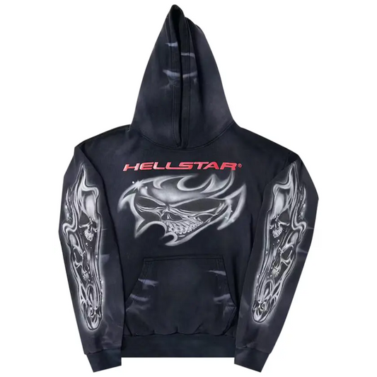 Hellstar Airbrushed Skull Hoodie Black