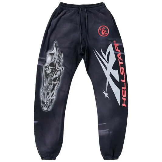 Hellstar Airbrushed Skull Sweatpants Midnight Dye Black