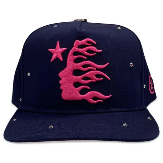 Hellstar OG Logo Snapback Hat With Rhinestones Navy