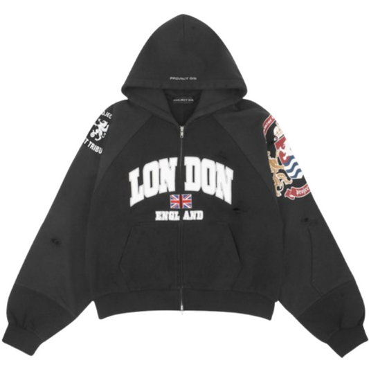 Project G/R Reconstructed Folded Zip Hoodie Black