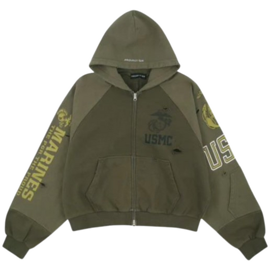 Project G/R Reconstructed Folded Zip Hoodie Green
