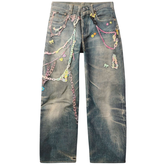 Acne Studios Keychain Print Baggy Fit Jeans 1981M Mid Blue