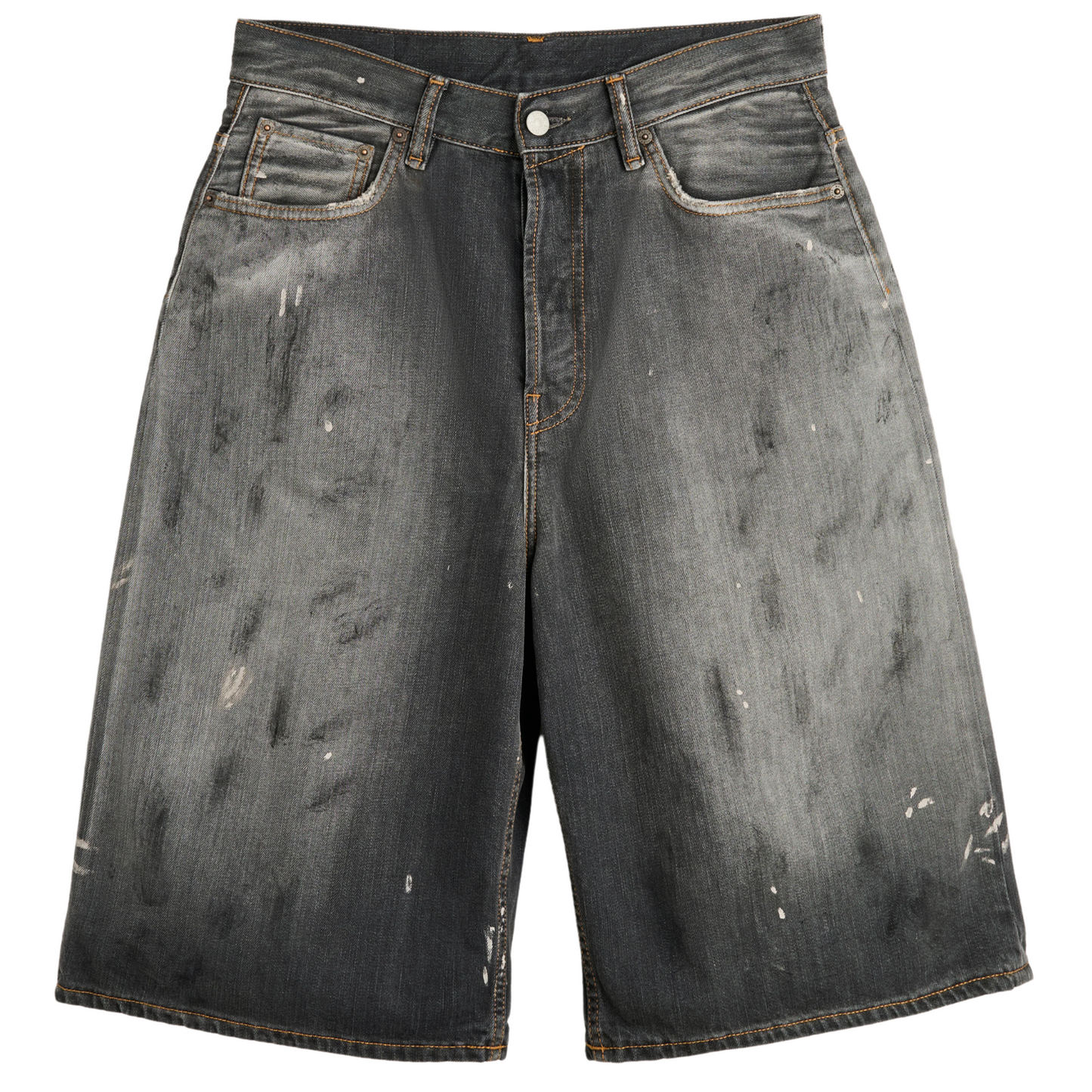Acne Studios Judda Wide-Leg Distressed Paint-Splattered Denim Shorts