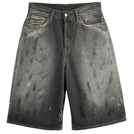 Acne Studios Judda Wide-Leg Distressed Paint-Splattered Denim Shorts