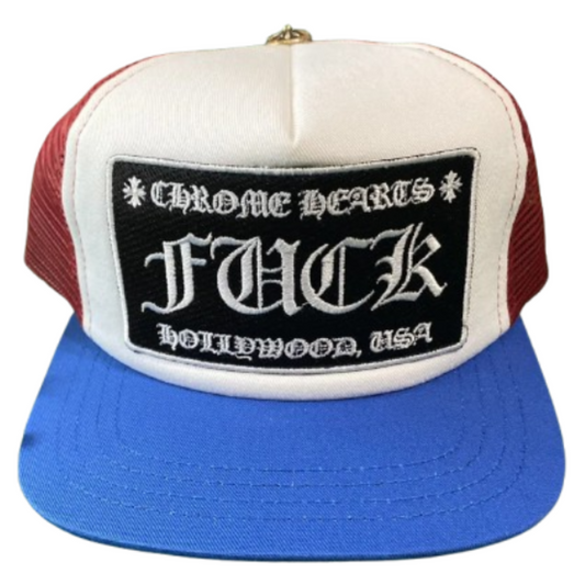 Chrome Hearts FUCK Hollywood Trucker Hat 'Blue/White/Red'