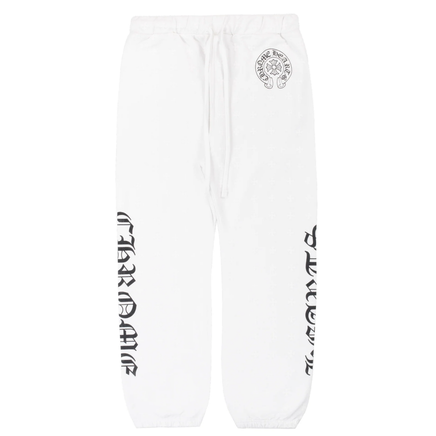 Chrome Hearts White Cross Pattern Horseshoe Script Logo Sweatpants