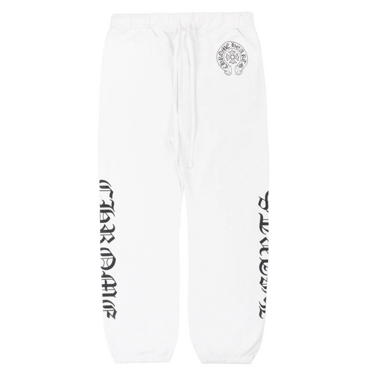 Chrome Hearts White Cross Pattern Horseshoe Script Logo Sweatpants