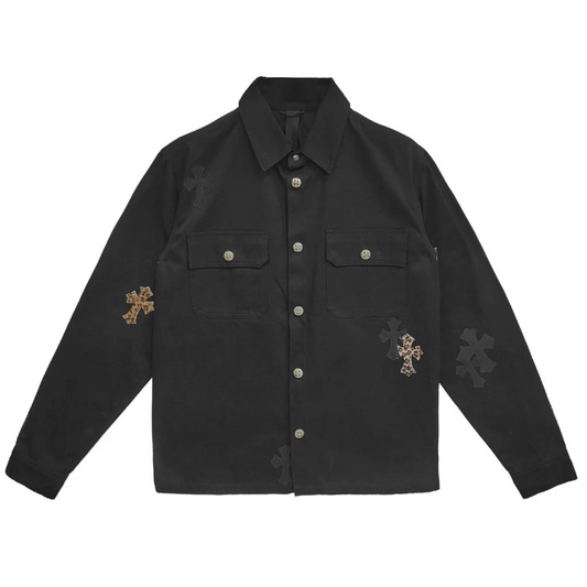 Chrome Hearts Black & Leopard Cross Patch Work Dog Jacket