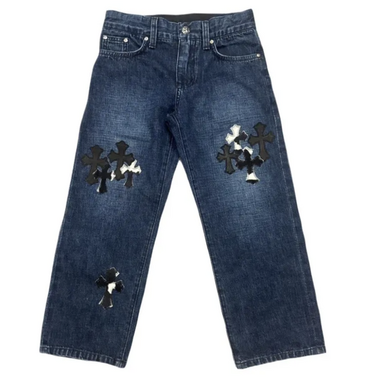 Chrome Hearts Zebra Cross Patch Jeans For Kids