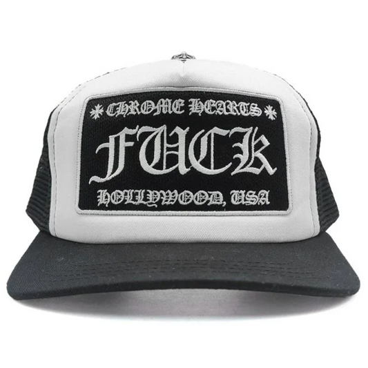 Chrome Hearts FUCK Hollywood Trucker Hat Black/White