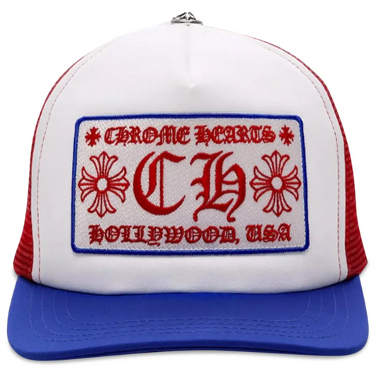 Chrome Hearts Hollywood USA Trucker Hat Blue//White/Red